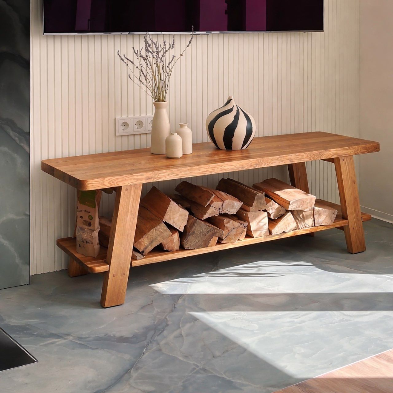 Дерев’яна лавка для вітальні Hygge Oak у скандинавському стилі