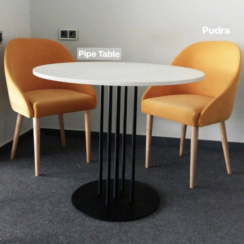 Стіл з круглою стільницею Pipe Table на тонкій металевій опорі