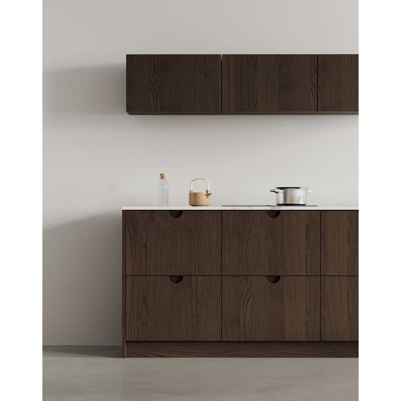 Кухня в скандинавському стилі, мінімалістична Half Moon, фасад Wood