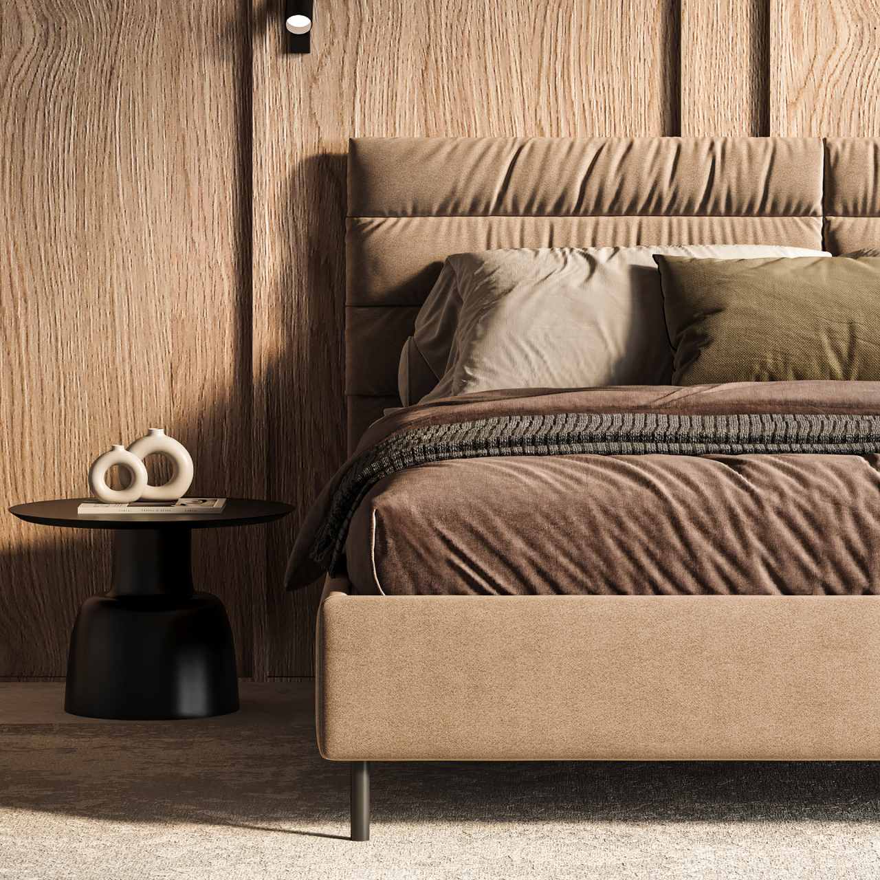 Стильне м'яке двоспальне ліжко Narni на металевих ніжках