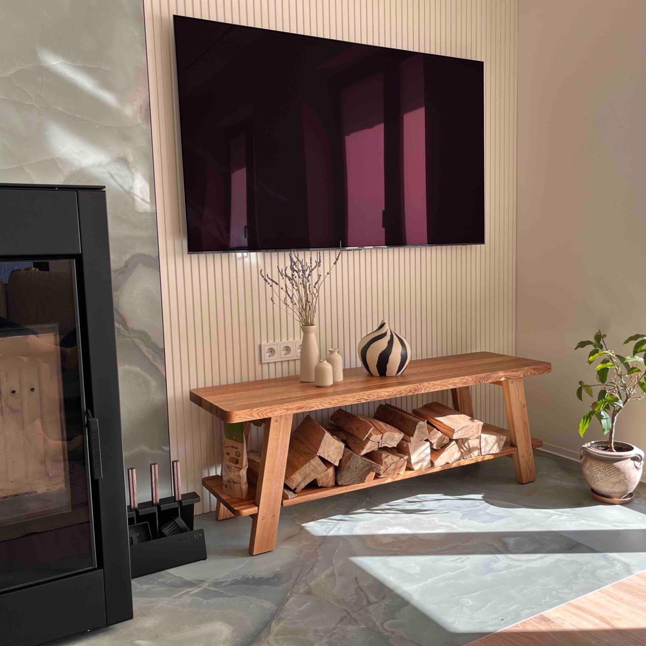 Дерев’яна лавка для вітальні Hygge Oak у скандинавському стилі