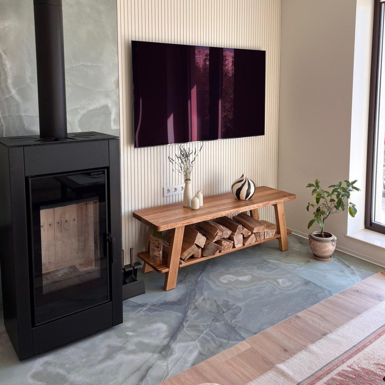 Дерев’яна лавка для вітальні Hygge Oak у скандинавському стилі