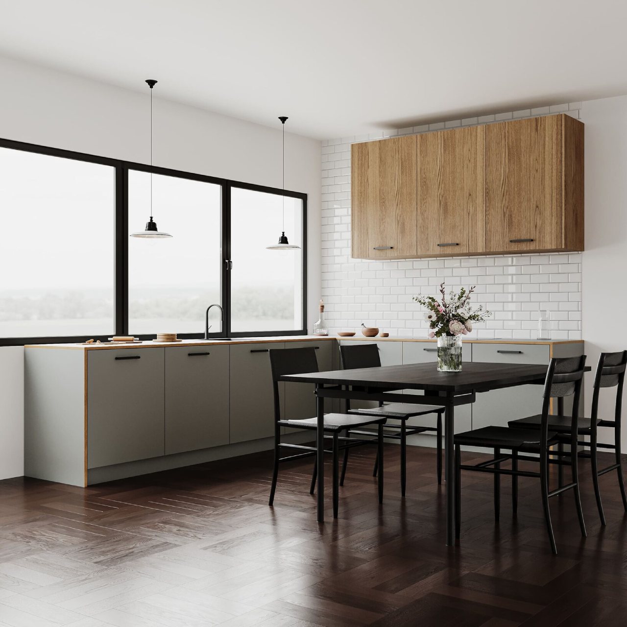 Мінімалістична кухня Basic, фасад Linoleum та Wood