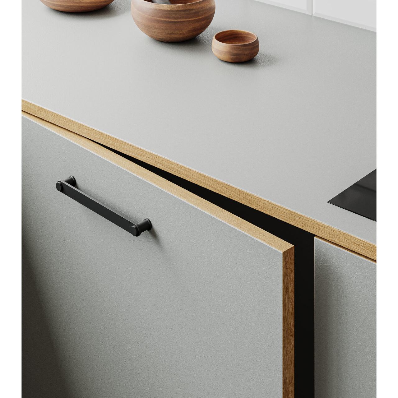 Мінімалістична кухня Basic, фасад Linoleum та Wood