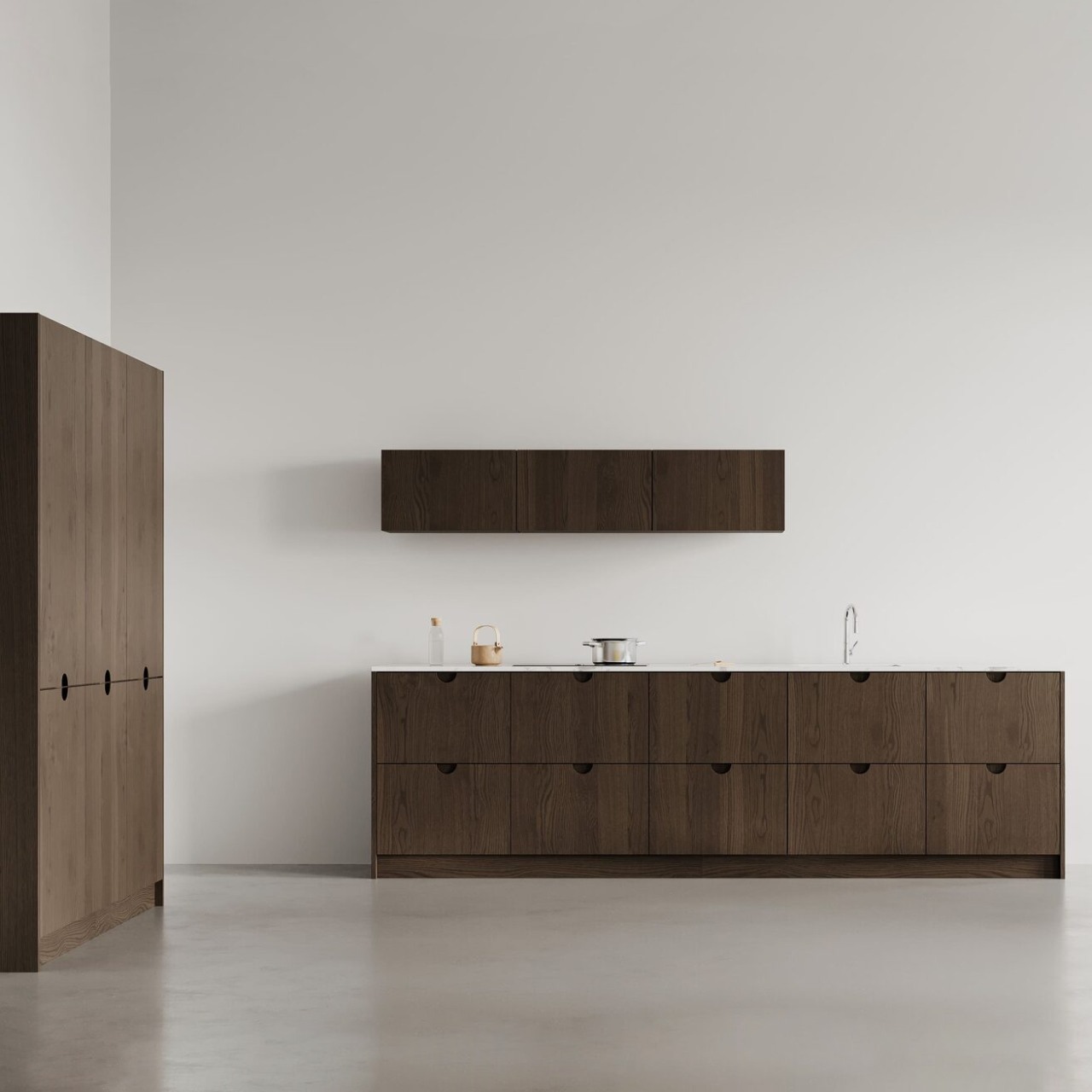 Кухня в скандинавському стилі, мінімалістична Half Moon, фасад Wood