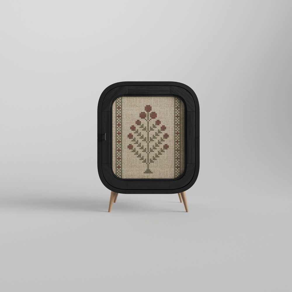 Приліжкова тумба чорного кольору Pleteno з акцентною вишивкою на льоні