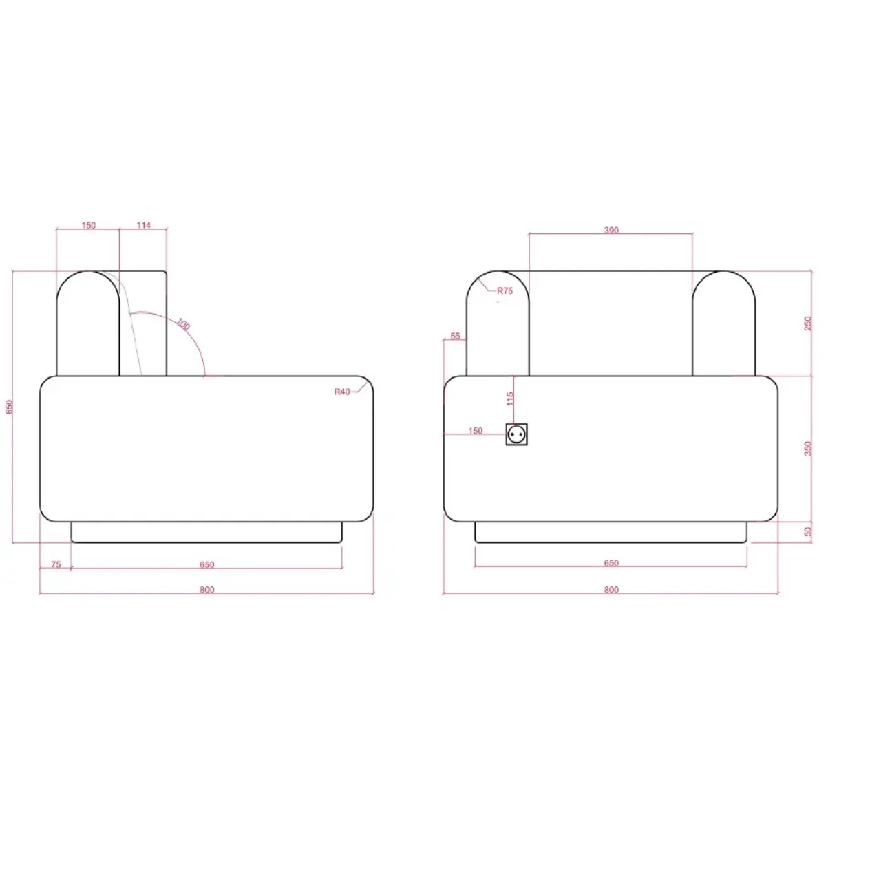 Модульне крісло Plump з журнальним столиком та USB-розеткою