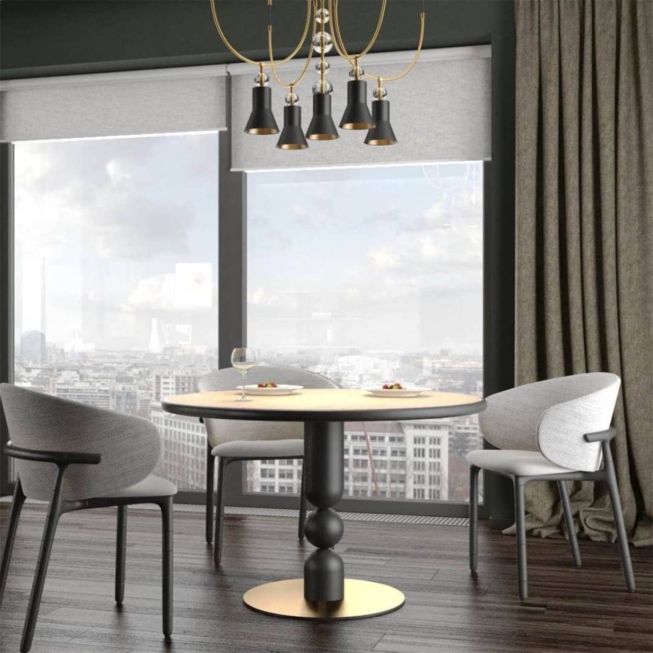Круглий обідній стіл на фігурній металевій опорі Deco